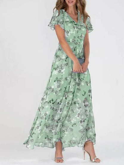 Korvessa – Charmantes Chiffon-Maxikleid mit Flügelärmeln