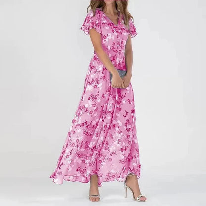 Korvessa – Charmantes Chiffon-Maxikleid mit Flügelärmeln