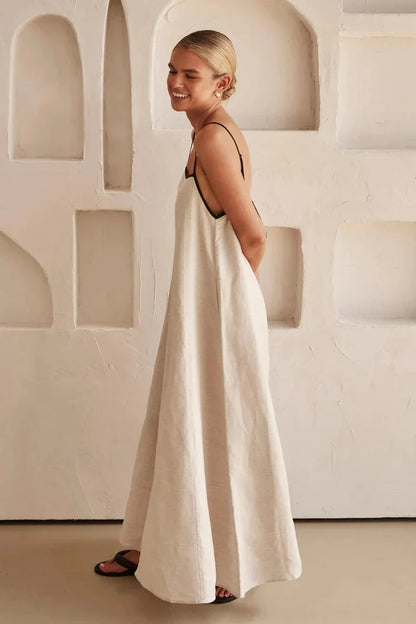 Dravara – Hochwertiges Leinen-Maxikleid in A-Linie