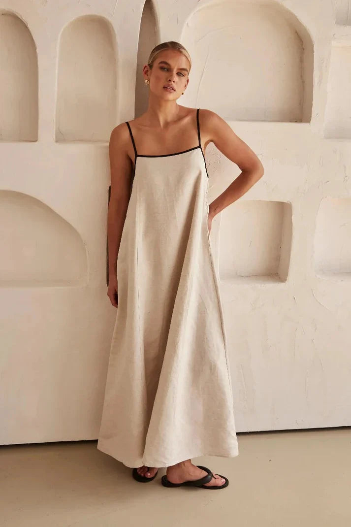 Dravara – Hochwertiges Leinen-Maxikleid in A-Linie