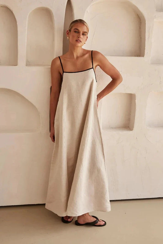 Dravara – Hochwertiges Leinen-Maxikleid in A-Linie