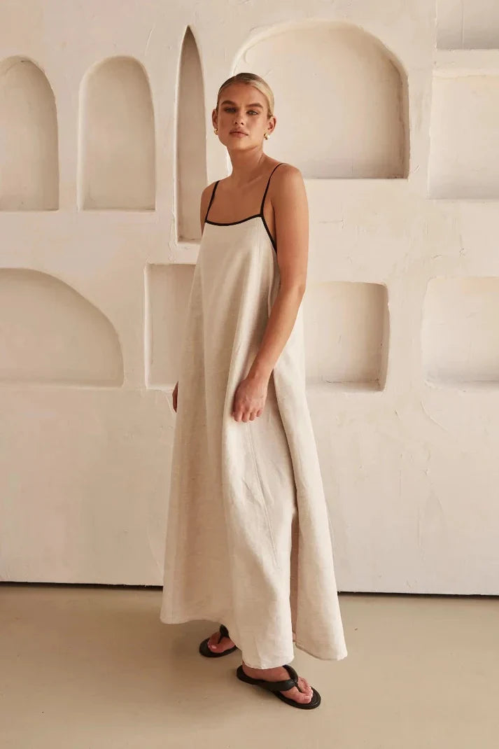 Dravara – Hochwertiges Leinen-Maxikleid in A-Linie