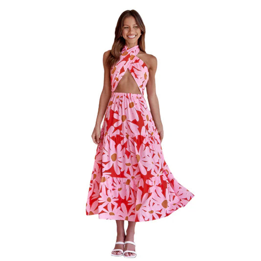 Romina – Neckholder-Maxikleid mit Blumen-Cutout