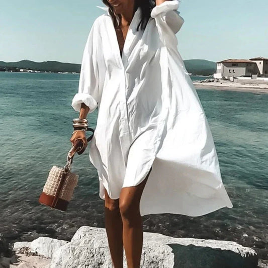 Cezil – Boho-Chic-Strandhemdkleid mit Knopfleiste