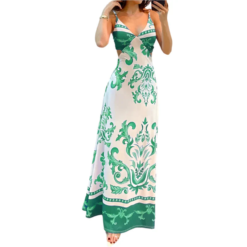 Sorimae – Smaragdgrünes Barock-Maxikleid mit Spaghettiträgern