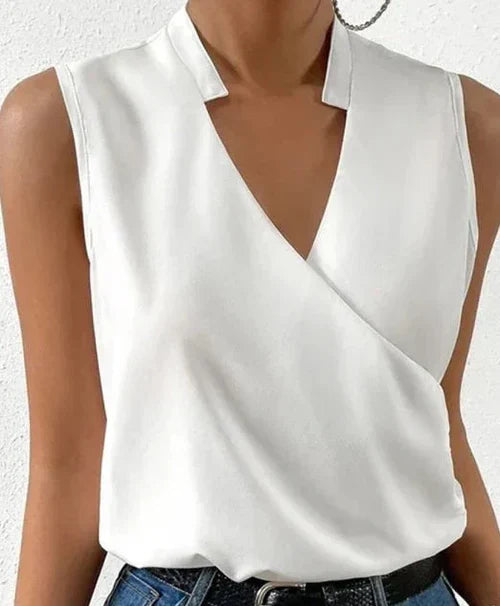 Sorilda – Elegante Satin-Wickelbluse mit V-Ausschnitt