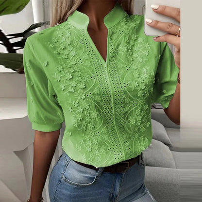 Yeliane – Baumwollbluse mit besticktem Stehkragen