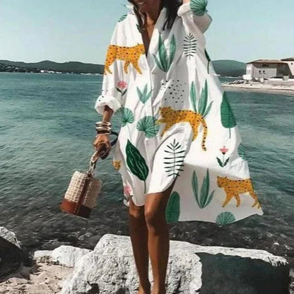 Cezil – Boho-Chic-Strandhemdkleid mit Knopfleiste
