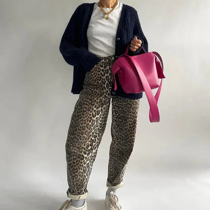 Mercille – Damen-Taillenhose mit Leopardenmuster und hohem Bund
