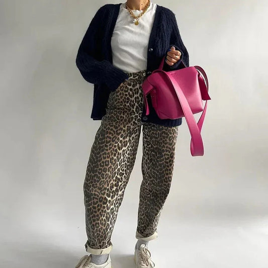 Mercille – Damen-Taillenhose mit Leopardenmuster und hohem Bund