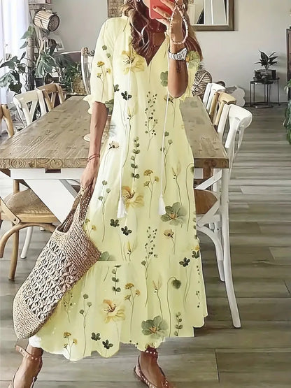 Elowynne – Boho-Maxikleid mit Blumen und Quasten