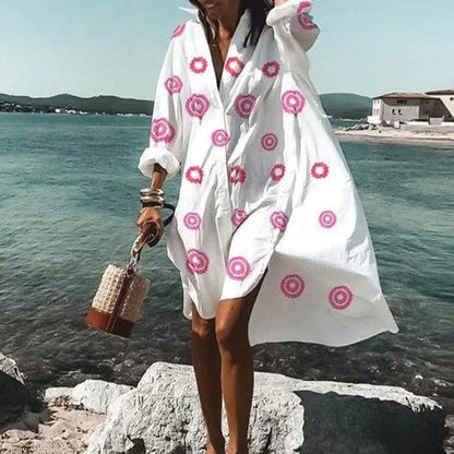 Cezil – Boho-Chic-Strandhemdkleid mit Knopfleiste