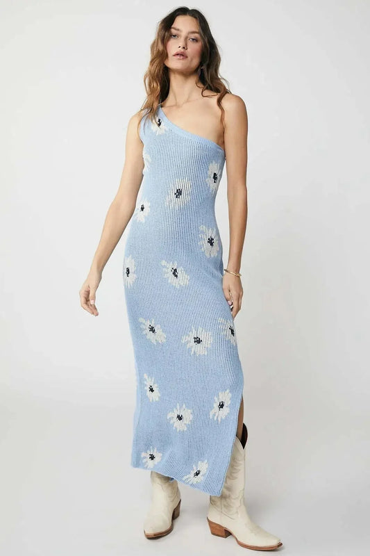 Frelika – One-Shoulder-Midikleid aus floralem Strick