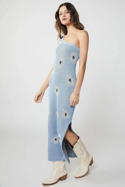 Frelika – One-Shoulder-Midikleid aus floralem Strick