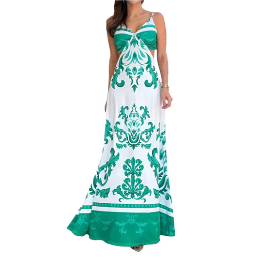 Sorimae – Smaragdgrünes Barock-Maxikleid mit Spaghettiträgern