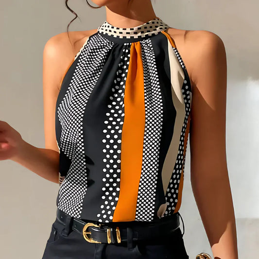 Kavessa – Neckholder-Top mit Retro-Punkten und Streifen