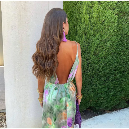 Anisten - Farbenfrohes und sexy Maxikleid mit Halo-Dye-Print und abnehmbarem Schal