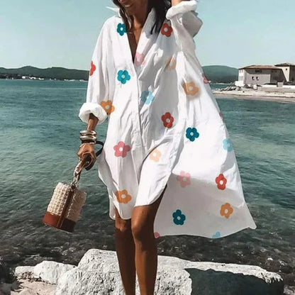 Cezil – Boho-Chic-Strandhemdkleid mit Knopfleiste