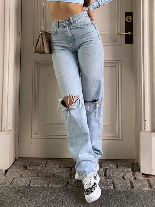 Ellina – High-Waist-Jeans in heller Waschung