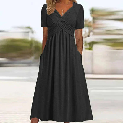 Hellie – Stilvolles Midikleid mit V-Ausschnitt