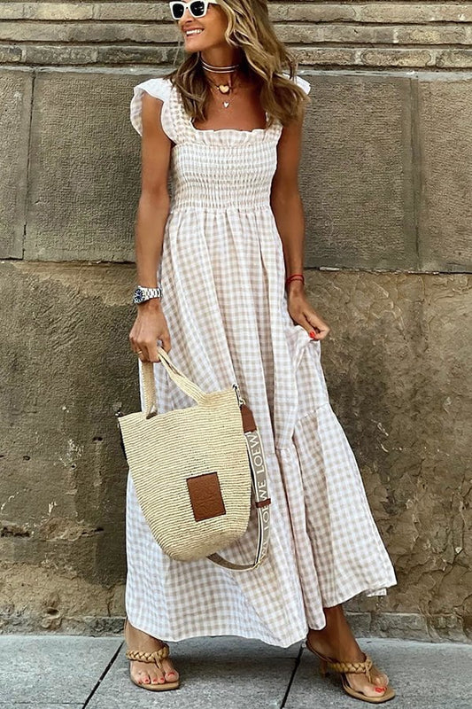 Dwaze – Charmantes Maxikleid mit Gingham-Smoking