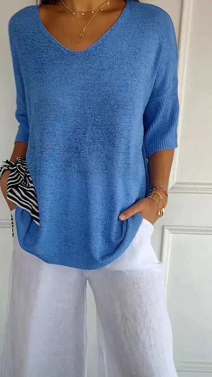 Lunessae – Elegantes, leichtes Stricktop mit V-Ausschnitt
