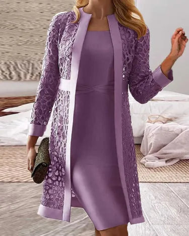 Ivy | Damen Spitze Strickjacke Kleid Zweiteiliges Set