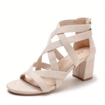 Amesira – Elegante Wildleder-Sandalen mit überkreuztem Blockabsatz