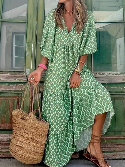 Urvee – Boho-Chic-Maxikleid mit Print und Stufen