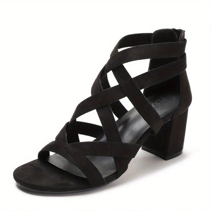 Amesira – Elegante Wildleder-Sandalen mit überkreuztem Blockabsatz