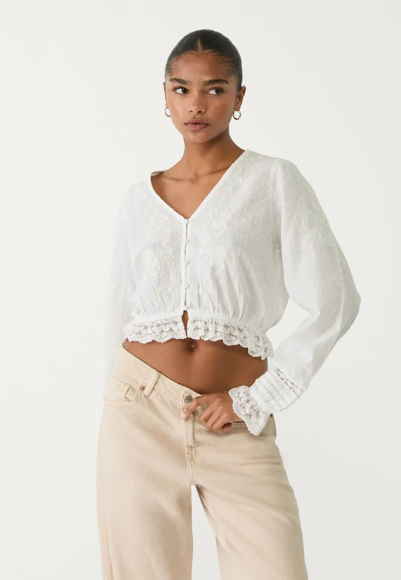 LOUISA - Embroidered Bluse - Weiß