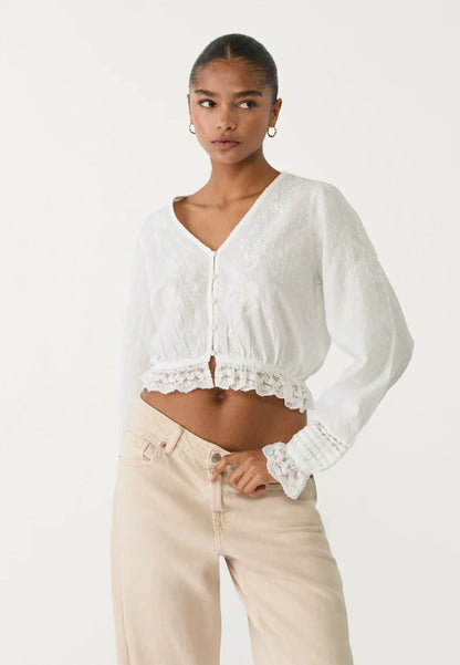 LOUISA - Embroidered Bluse - Weiß