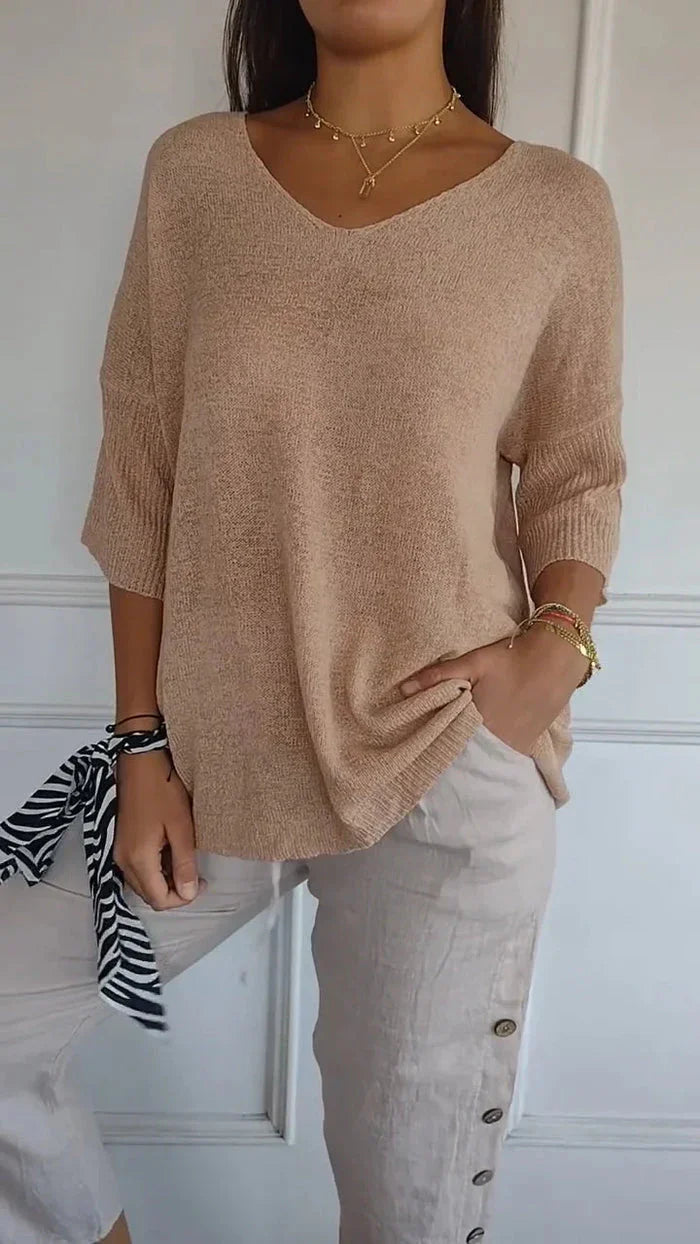 Lunessae – Elegantes, leichtes Stricktop mit V-Ausschnitt