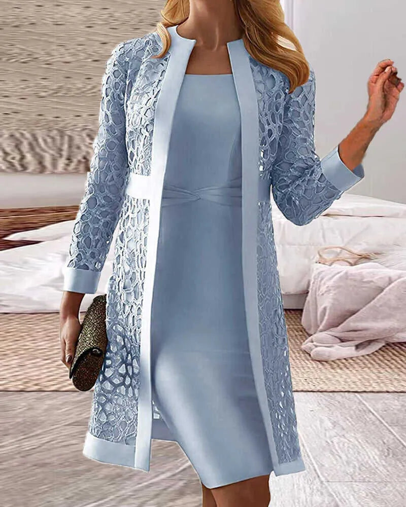 Ivy | Damen Spitze Strickjacke Kleid Zweiteiliges Set