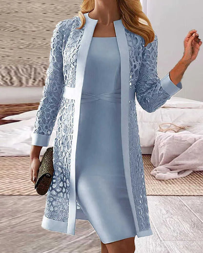 Ivy | Damen Spitze Strickjacke Kleid Zweiteiliges Set