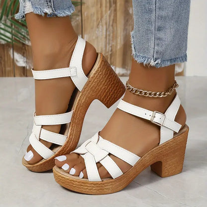 Eldarose – Vintage-Sandalen mit gewebtem Riemen und klobigem Absatz
