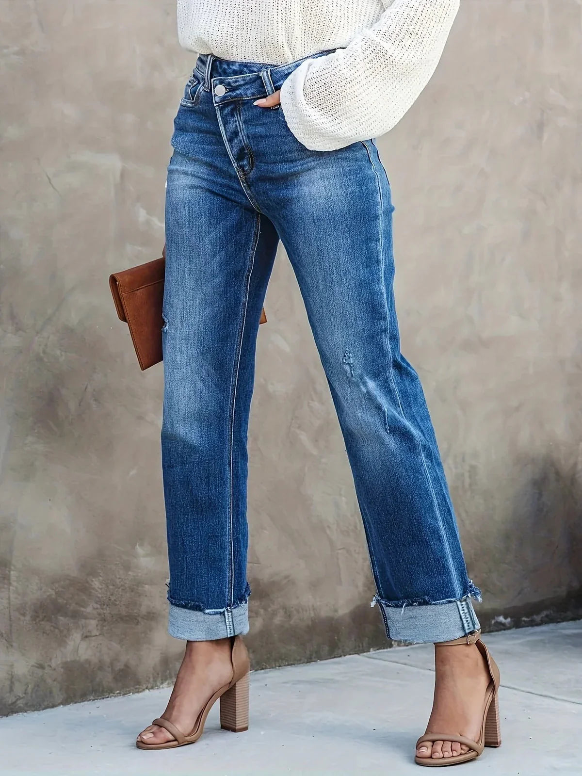 Ginny – High-Rise-Jeans mit Umschlag und geradem Bein