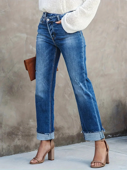 Ginny – High-Rise-Jeans mit Umschlag und geradem Bein