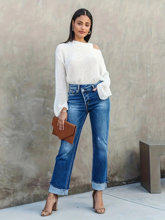 Ginny – High-Rise-Jeans mit Umschlag und geradem Bein