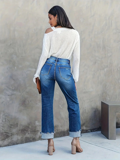 Ginny – High-Rise-Jeans mit Umschlag und geradem Bein