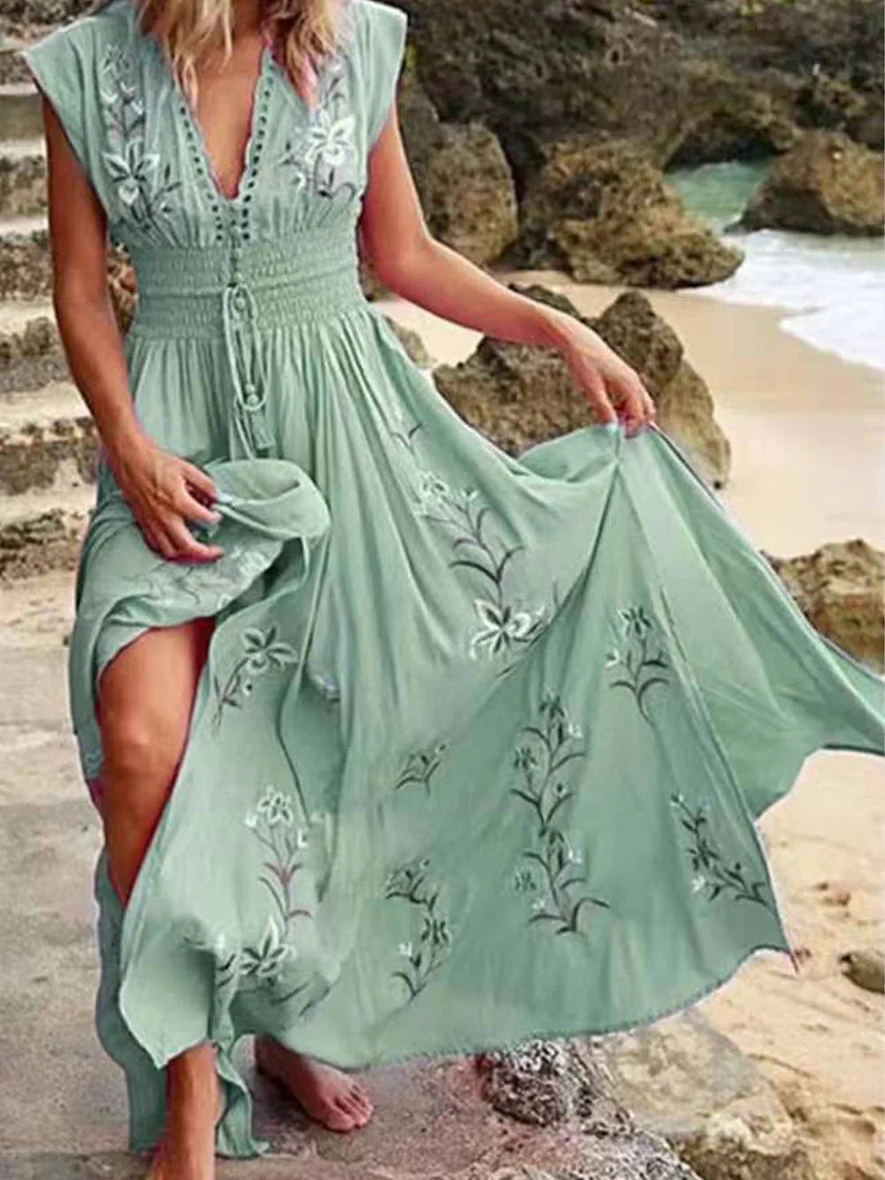 Carmela - Elegantes Boho-Maxikleid mit Blumenmuster