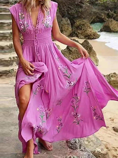 Carmela - Elegantes Boho-Maxikleid mit Blumenmuster