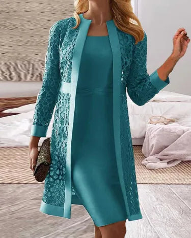 Ivy | Damen Spitze Strickjacke Kleid Zweiteiliges Set