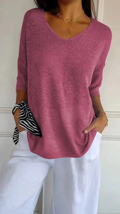 Lunessae – Elegantes, leichtes Stricktop mit V-Ausschnitt