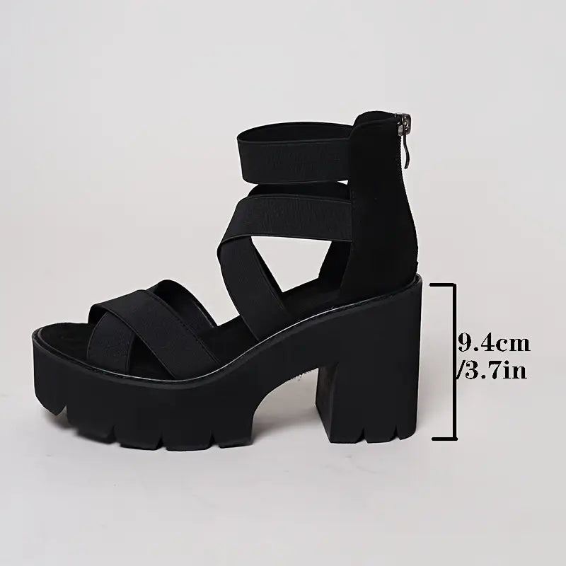 Zelmei – Schwarze Gladiator-Sandalen mit Plateausohle