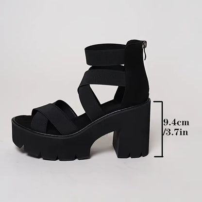 Zelmei – Schwarze Gladiator-Sandalen mit Plateausohle