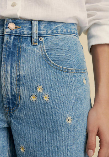 LEONIE - Jeans Geblümt - Blau