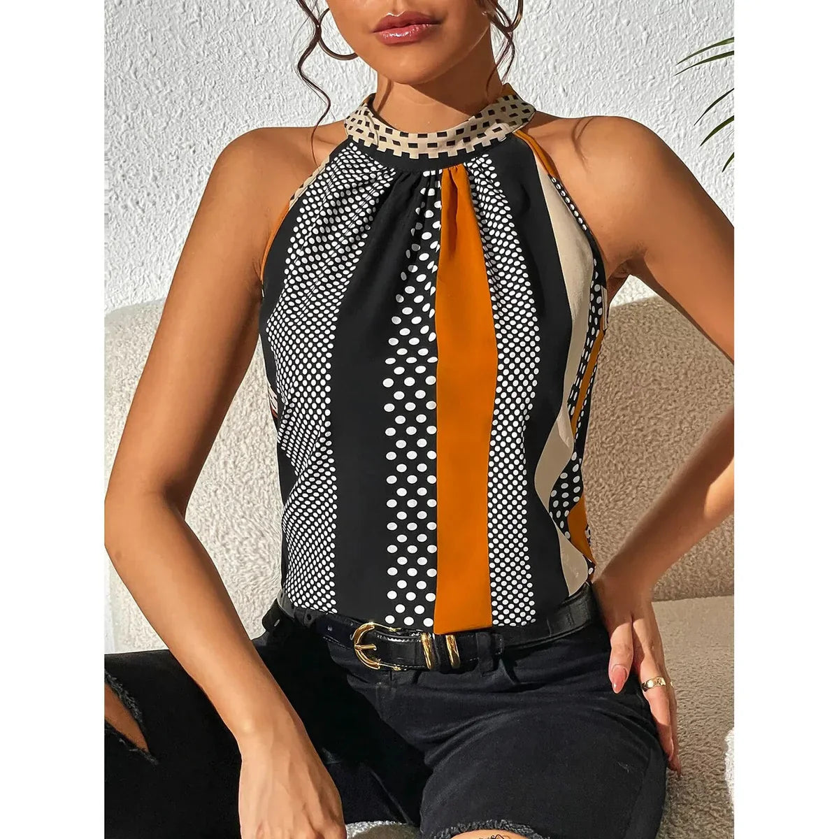 Kavessa – Neckholder-Top mit Retro-Punkten und Streifen