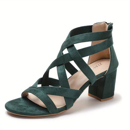 Amesira – Elegante Wildleder-Sandalen mit überkreuztem Blockabsatz