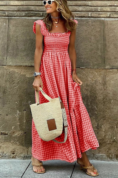 Dwaze – Charmantes Maxikleid mit Gingham-Smoking